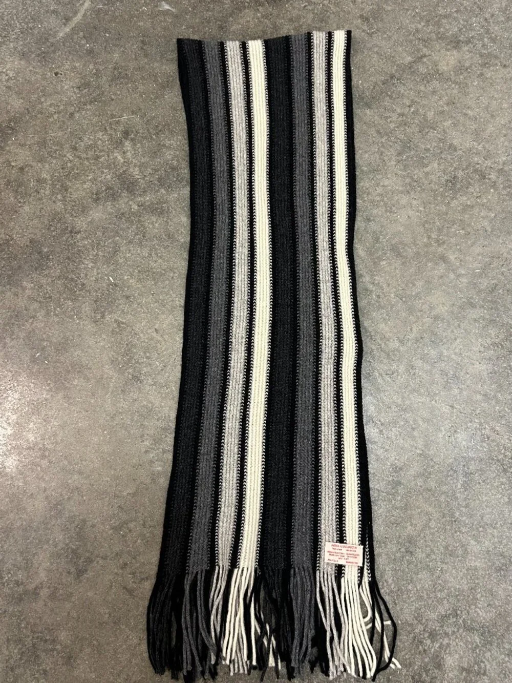 Nardi & Tagliaferri Wool Scarf Fringe Black Cream Striped Made in Italy 10